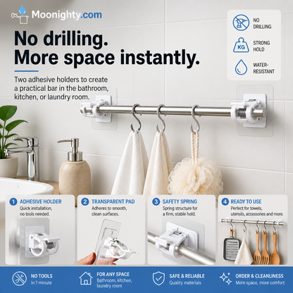 🔥Nail-Free Adjustable Curtain Rod Hooks