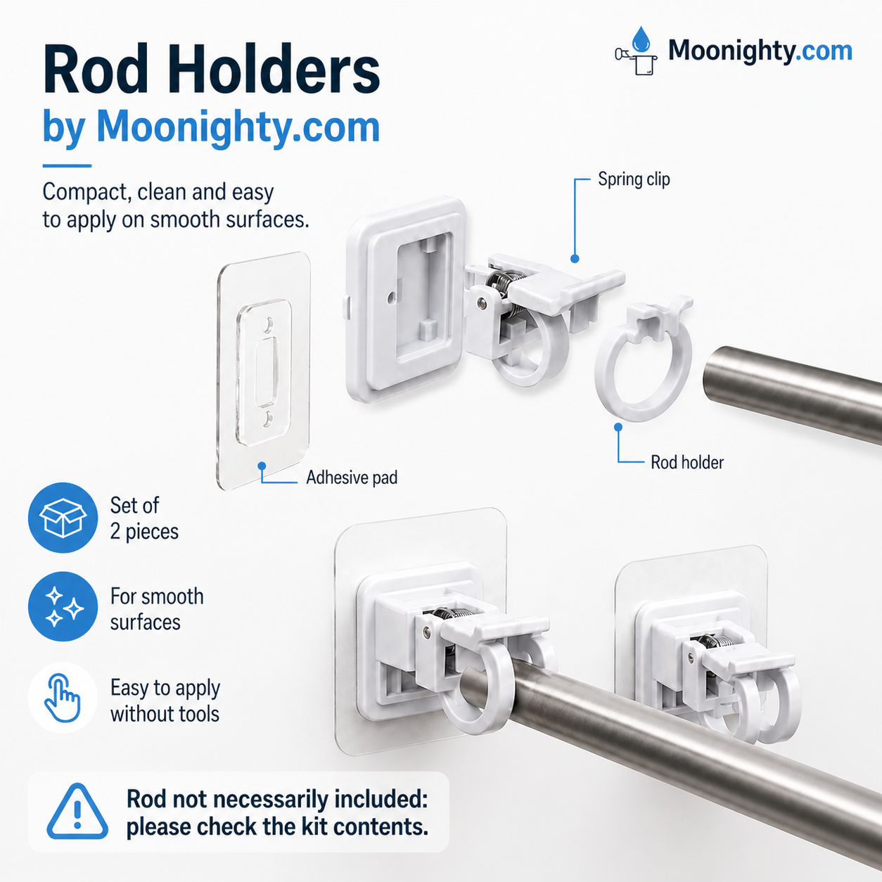 🔥Nail-Free Adjustable Curtain Rod Hooks
