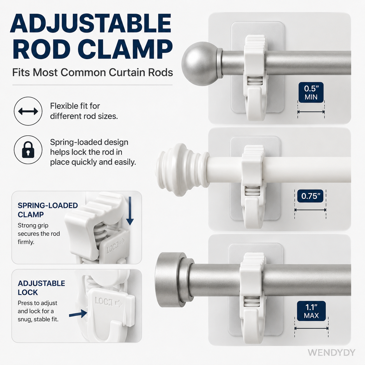 🔥Nail-Free Adjustable Curtain Rod Hooks