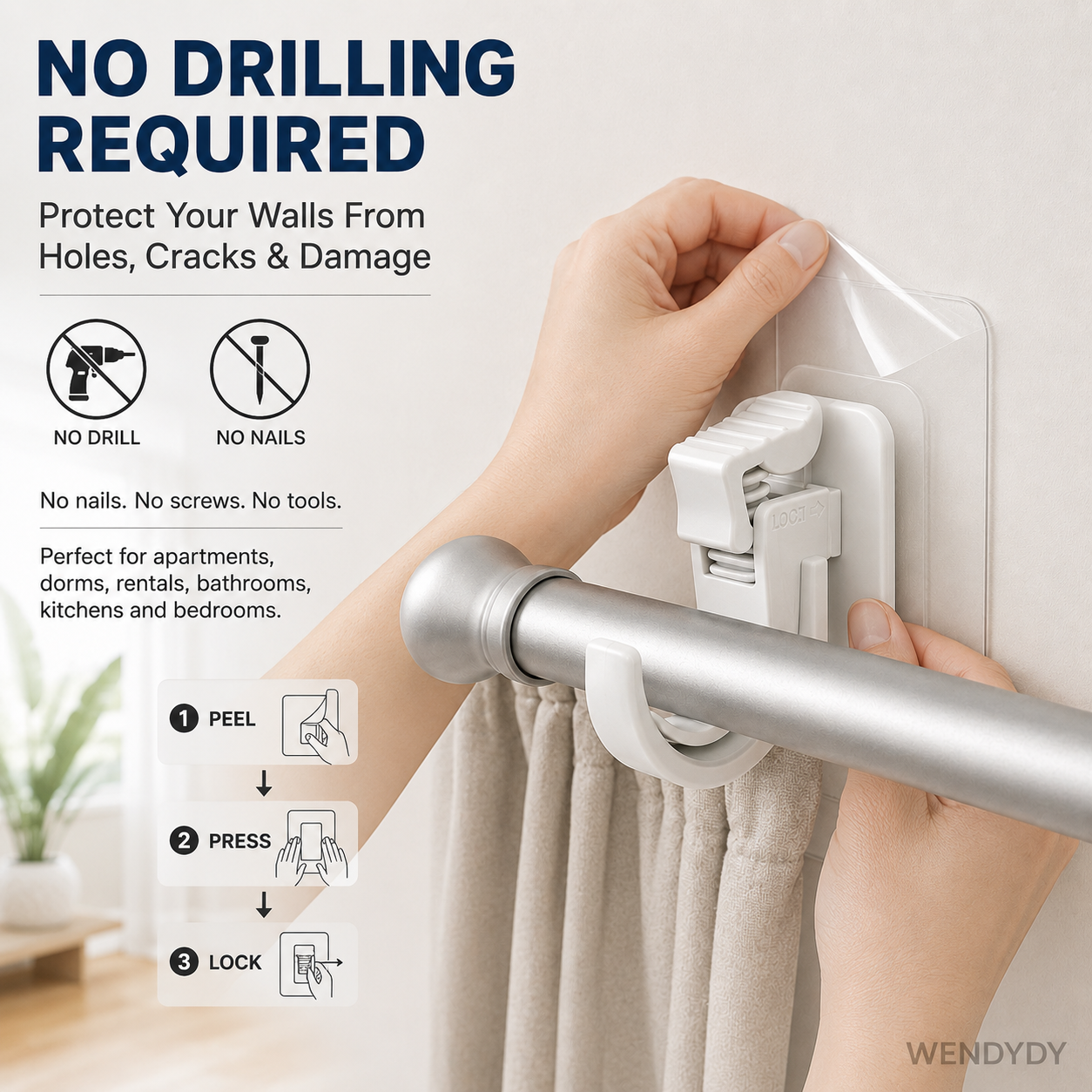 🔥Nail-Free Adjustable Curtain Rod Hooks