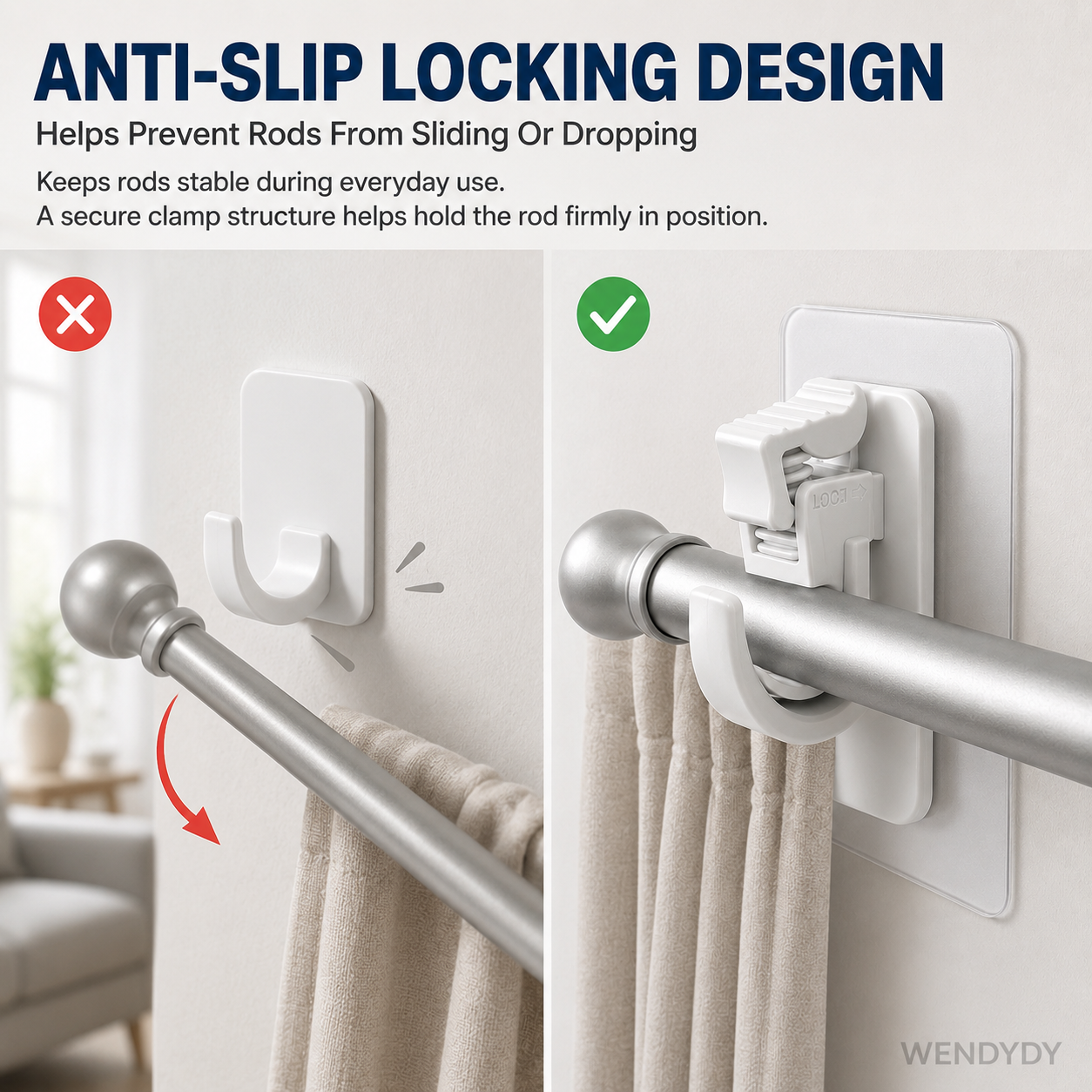 🔥Nail-Free Adjustable Curtain Rod Hooks