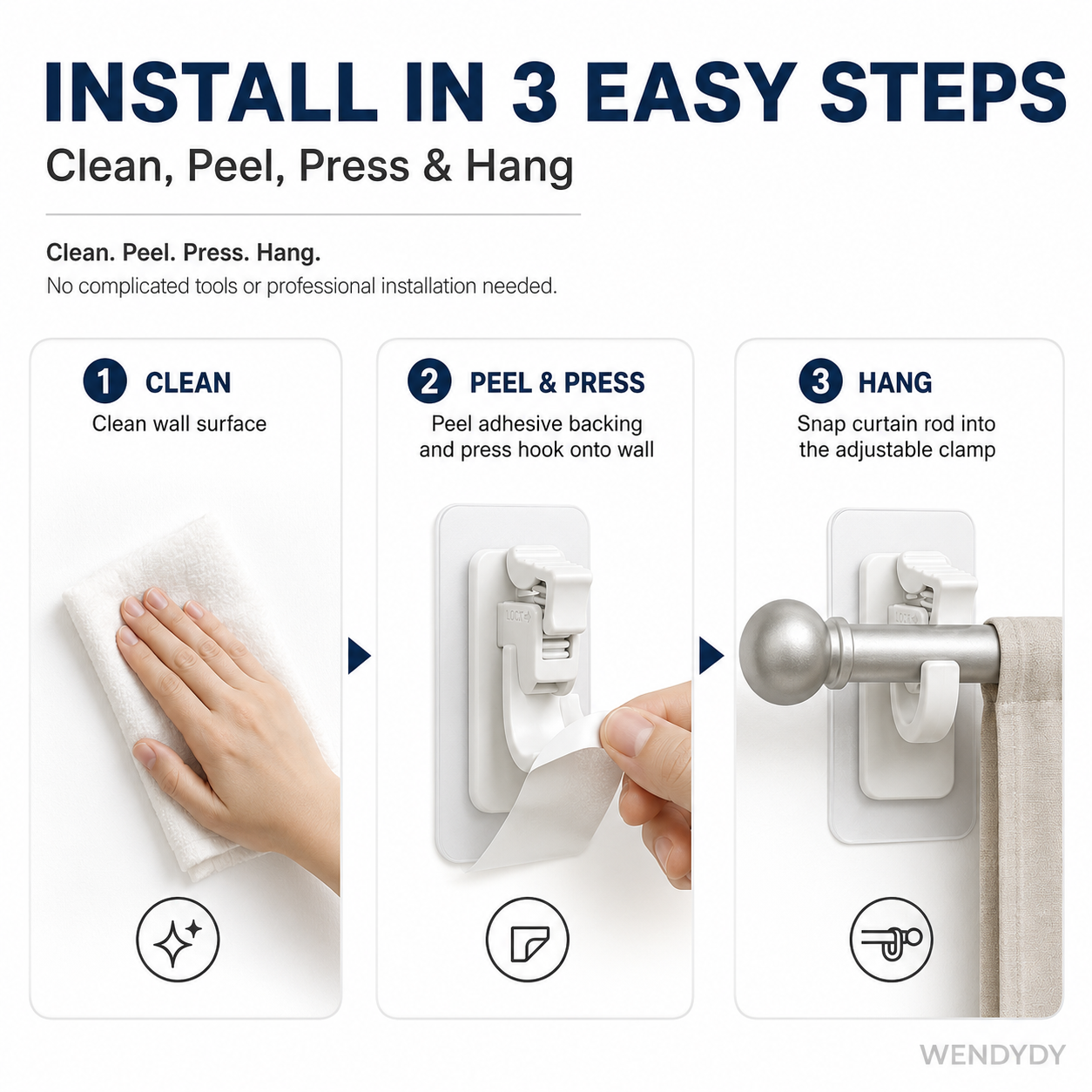🔥Nail-Free Adjustable Curtain Rod Hooks