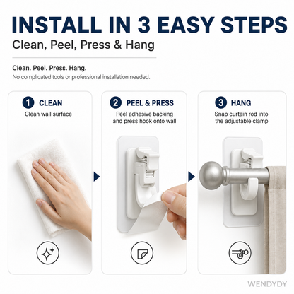 🔥Nail-Free Adjustable Curtain Rod Hooks