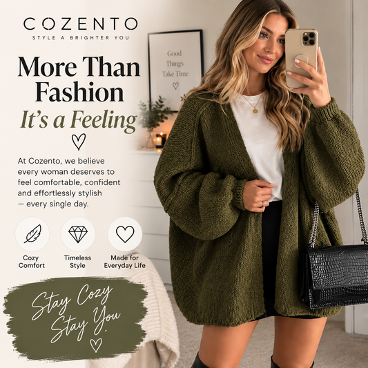 Women’s Cozy Knit Cardigan Sweater – Oversized Mid-Length Button-Up Jacket for Fall & Winter