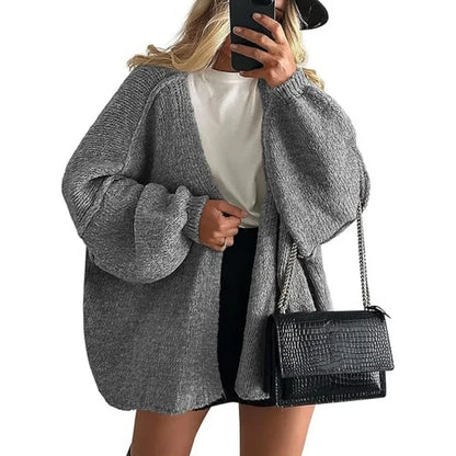 Women’s Cozy Knit Cardigan Sweater – Oversized Mid-Length Button-Up Jacket for Fall & Winter