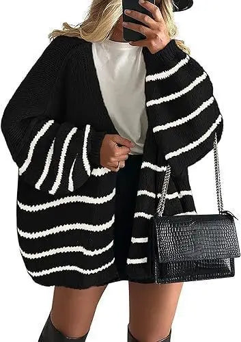 Women’s Cozy Knit Cardigan Sweater – Oversized Mid-Length Button-Up Jacket for Fall & Winter