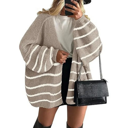 Women’s Cozy Knit Cardigan Sweater – Oversized Mid-Length Button-Up Jacket for Fall & Winter