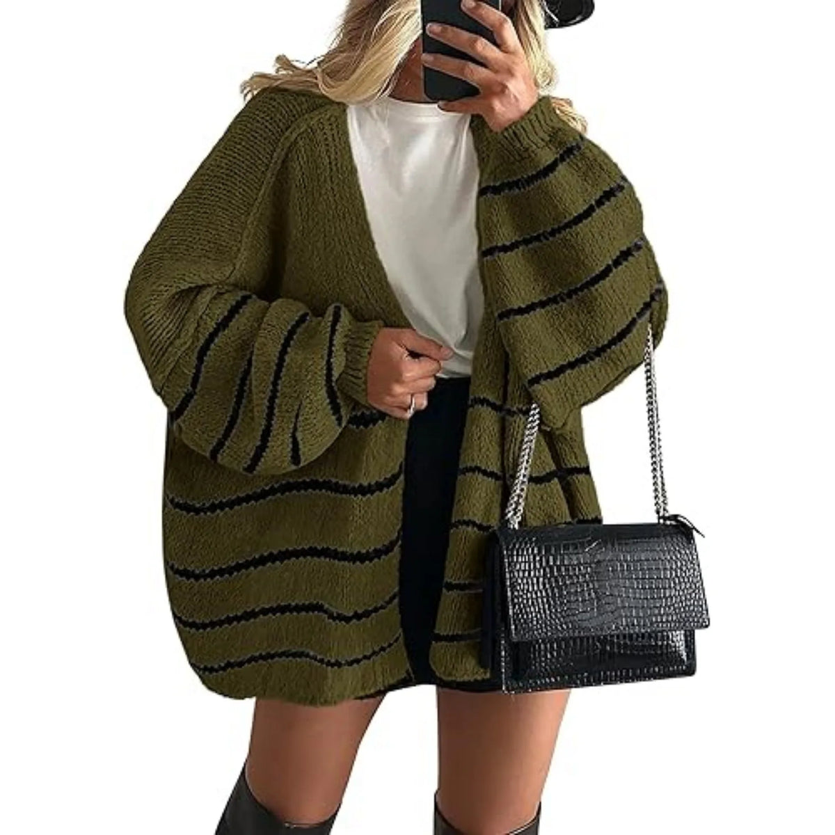 Women’s Cozy Knit Cardigan Sweater – Oversized Mid-Length Button-Up Jacket for Fall & Winter