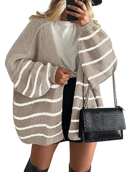 Women’s Cozy Knit Cardigan Sweater – Oversized Mid-Length Button-Up Jacket for Fall & Winter