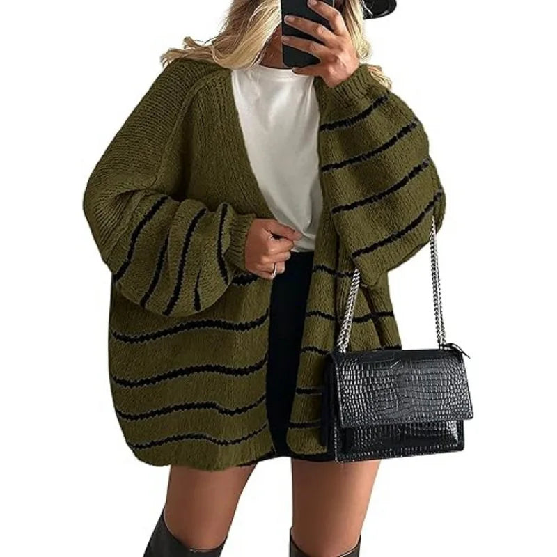 Women’s Cozy Knit Cardigan Sweater – Oversized Mid-Length Button-Up Jacket for Fall & Winter