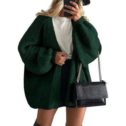 Women’s Cozy Knit Cardigan Sweater – Oversized Mid-Length Button-Up Jacket for Fall & Winter