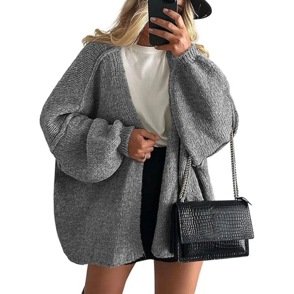 Women’s Cozy Knit Cardigan Sweater – Oversized Mid-Length Button-Up Jacket for Fall & Winter