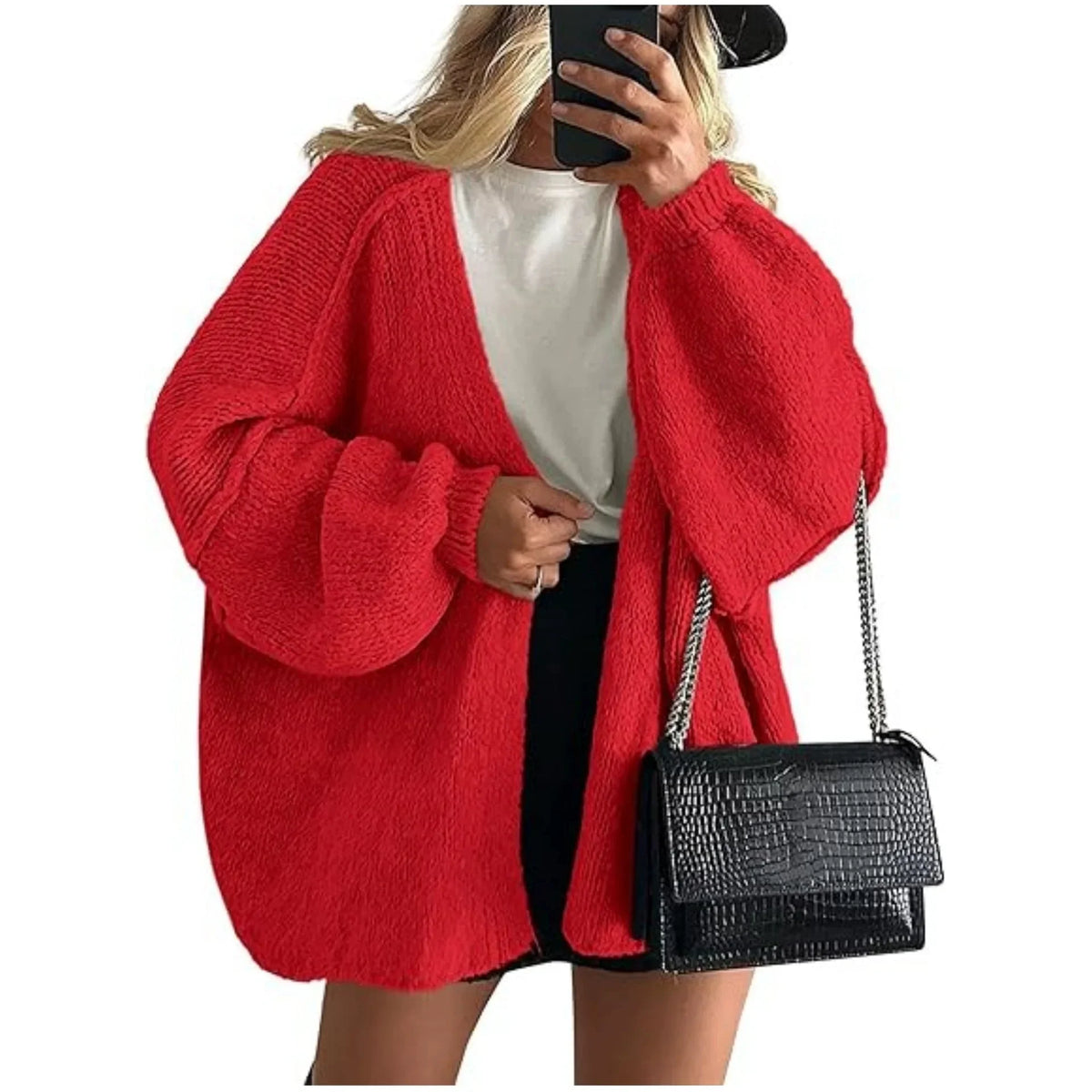 Women’s Cozy Knit Cardigan Sweater – Oversized Mid-Length Button-Up Jacket for Fall & Winter