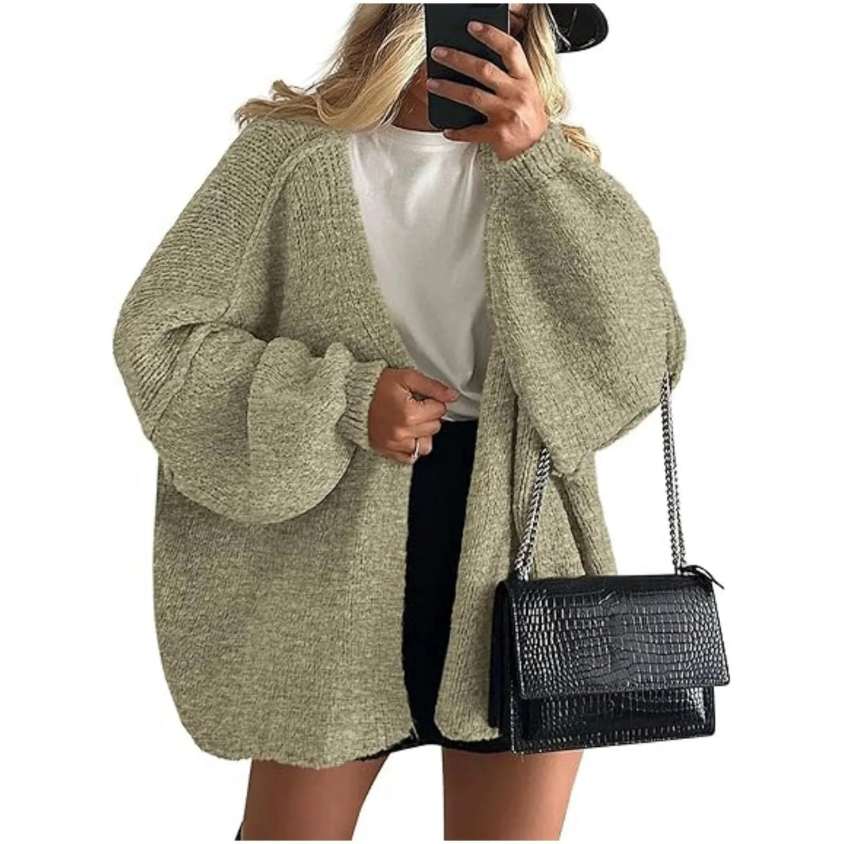 Women’s Cozy Knit Cardigan Sweater – Oversized Mid-Length Button-Up Jacket for Fall & Winter