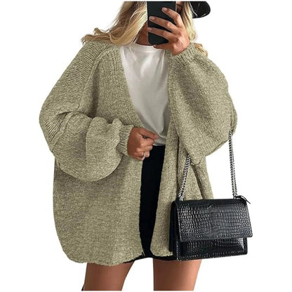 Women’s Cozy Knit Cardigan Sweater – Oversized Mid-Length Button-Up Jacket for Fall & Winter