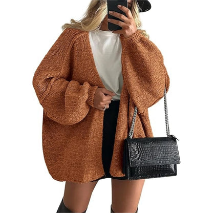 Women’s Cozy Knit Cardigan Sweater – Oversized Mid-Length Button-Up Jacket for Fall & Winter