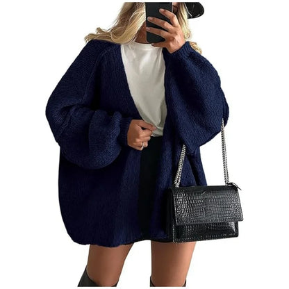 Women’s Cozy Knit Cardigan Sweater – Oversized Mid-Length Button-Up Jacket for Fall & Winter