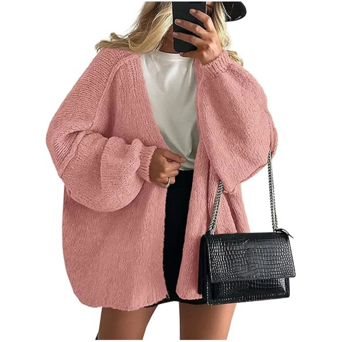 Women’s Cozy Knit Cardigan Sweater – Oversized Mid-Length Button-Up Jacket for Fall & Winter