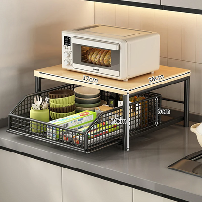 2-Tier Coffee Station Organizer with Pull-Out Drawer