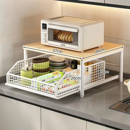 2-Tier Coffee Station Organizer with Pull-Out Drawer