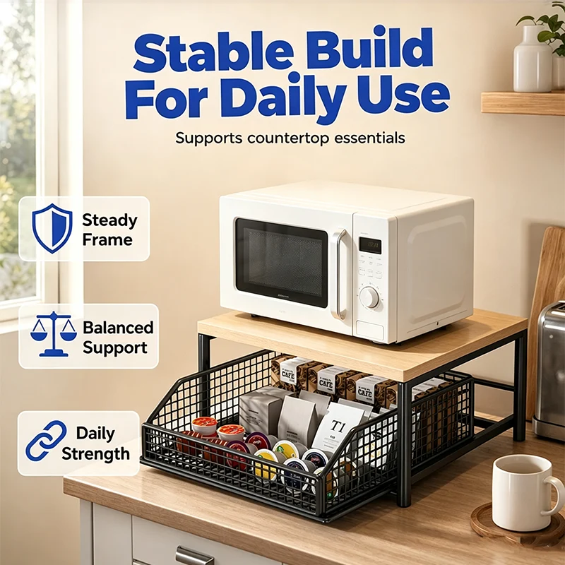2-Tier Coffee Station Organizer with Pull-Out Drawer