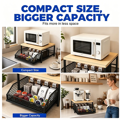 2-Tier Coffee Station Organizer with Pull-Out Drawer