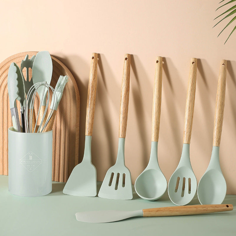 11pcs Silicone Kitchenware Set with Storage Bucket