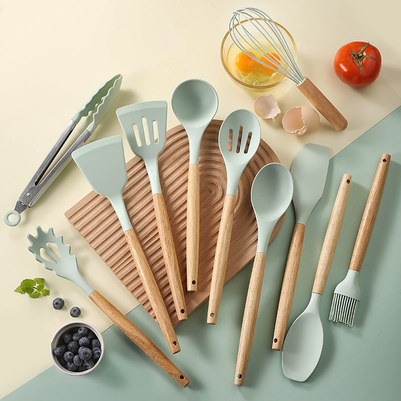 11pcs Silicone Kitchenware Set with Storage Bucket