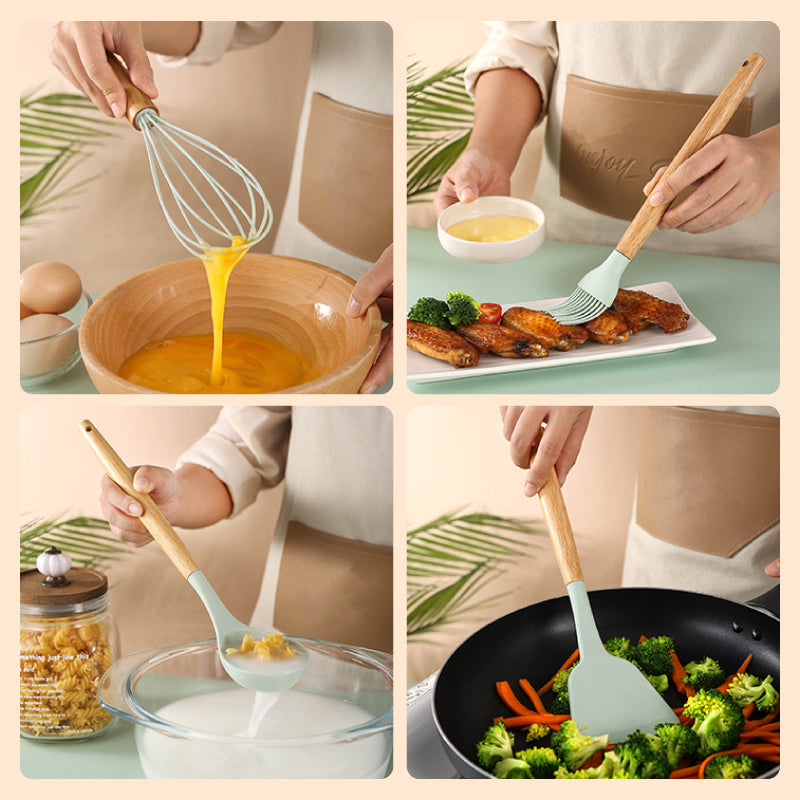 11pcs Silicone Kitchenware Set with Storage Bucket