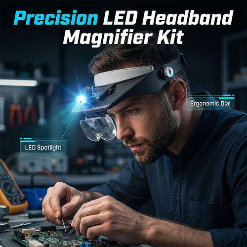 🔦 50% OFF NOW! ⏰ LED Headband Magnifier with 4 Lenses – Adjustable focus & hands-free – Perfect for soldering, crafting or reading – bright light and comfortable fit 🔍