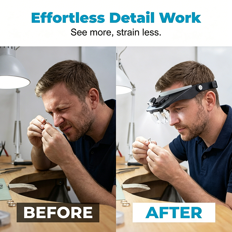🔦 50% OFF NOW! ⏰ LED Headband Magnifier with 4 Lenses – Adjustable focus & hands-free – Perfect for soldering, crafting or reading – bright light and comfortable fit 🔍