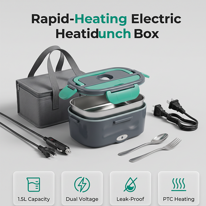 🎉2026 Flash Sale-Over 39000 Sold!🍱2-in-1 Portable Electric Heating Lunch Box｜12V Car & 230V Home Dual Use,1.5L Stainless Steel,60W Fast Heating 🔌✨