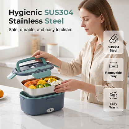 🎉2026 Flash Sale-Over 39000 Sold!🍱2-in-1 Portable Electric Heating Lunch Box｜12V Car & 230V Home Dual Use,1.5L Stainless Steel,60W Fast Heating 🔌✨